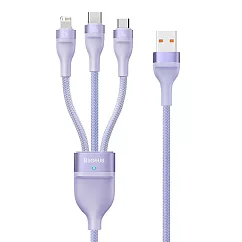 BASEUS倍思 一拖三66W 1.2米快充傳輸充電線 USB TO iPhone+Micro+Type─C 紫色