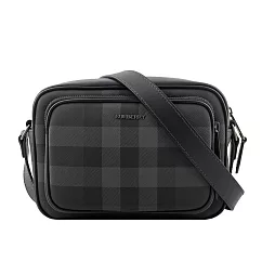 BURBERRY 格紋前口袋拉鍊斜背包 (炭灰色)