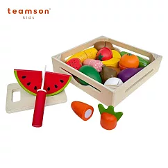 【Teamson】小廚師木盒蔬果刀具砧板切切樂玩具組