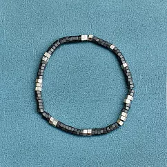 Pura Vida 美國手工 FACETED PYRITE BEAD 銀色男士黃鐵伸縮手環 銀色男士黃鐵