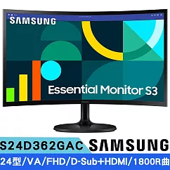 SAMSUNG三星 S24D362GAC 24型 VA FHD曲面螢幕(100Hz/1800R曲/D─Sub/HDMI)