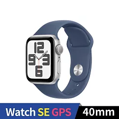 Apple Watch SE 2024 GPS 40mm 鋁金屬錶殼運動錶帶 (銀色+丹寧色運動錶帶SM)