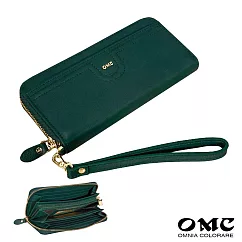 【OMC】柔軟牛皮14卡1照拉鍊包牛皮長夾4111(深墨綠)