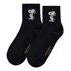 【ONEDER 旺達棉品】史努比中筒襪 Snoopy長襪 台灣製棉襪女襪- 黑 SN-A308
