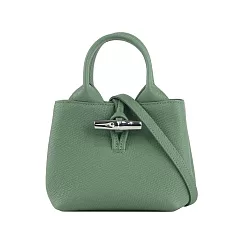 LONGCHAMP Roseau XS 竹節釦牛皮手提/斜背迷你二用包 (奧勒岡綠)