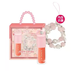 【UNICAT 變臉貓】水光透潤玻璃唇油(蜜桃) +粉嫩簡約串珠手鍊