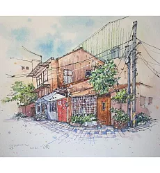 【玲廊滿藝】yumei _watercolor畫畫日子-台南街屋18x26cm