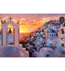 【玲廊滿藝】盧來全-教堂的光-聖托里尼33x53cm