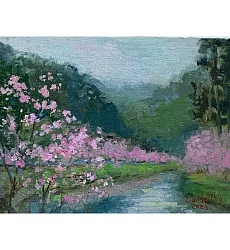 【玲廊滿藝】劉美伶-溪畔春櫻24x33cm