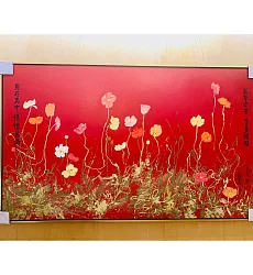 【玲廊滿藝】馬靜志 Ching Ma-紅霞吉氣 花開富貴90x150cm