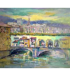 【玲廊滿藝】鄭素雲-30F油彩，佛羅倫斯舊橋72.5x91cm