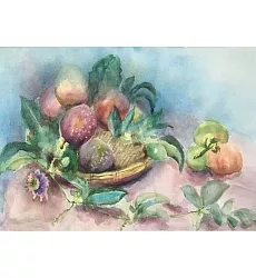 【玲廊滿藝】鄭素雲-4K水彩寫生、有百香果的靜物38x53cm