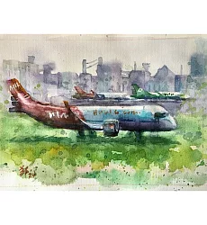 【玲廊滿藝】鄭素雲-小港機場‘16K水彩速寫19x27cm