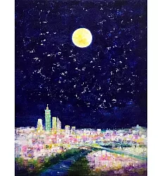 【玲廊滿藝】呂月華-星空系列/台北夜曲40x30cm