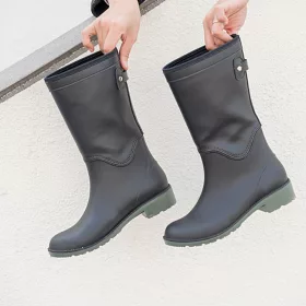 博客來 花見小路 雨靴日 女子中筒雨靴 雨天 都會感 機車族 Jp23 5 墨色