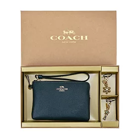 博客來 Coach 經典馬車精品吊飾手拿包禮盒組 素面 藍綠