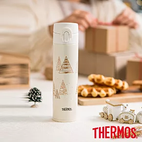 【THERMOS膳魔師】聖誕款 不鏽鋼真空保溫瓶400ml(JNI-401CM-TRWH) 白色
