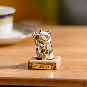 【呼運貓】單隻成貓組(成貓+財富自由匾額+底座/無香氛) 銀色