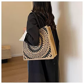 【JP生活館 】經典麻布手提袋 手提包 亞麻購物包  * 大圖騰