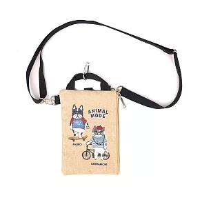 【Kusuguru Japan】日本眼鏡貓手機包 旅行伙伴 可觸控手機 斜背包 Animal Mode系列 手拿包證件袋 背帶可調 -米黃色