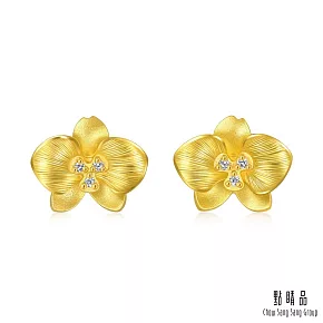 【點睛品】蝴蝶蘭 黃金鑽石耳環 (一對)