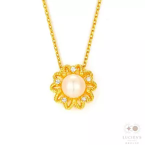 路森金飾 黃金項鍊(鑽石太陽花珍珠金重:1.21錢+-0.03錢)