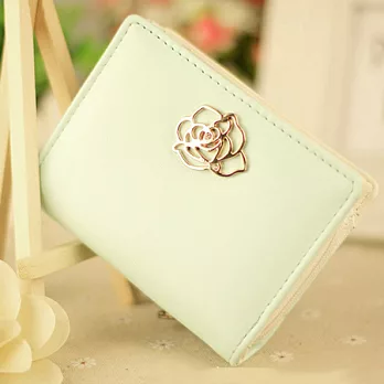 A+ accessories 玫瑰情緣 金屬雕花裝飾粉彩系女用短夾 (6色可選)湖綠