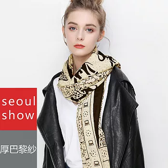 Seoul Show 民族風幾何大象 印花巴黎紗圍巾淺黃