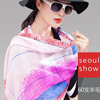Seoul Show 普普條格純羊毛圍巾披肩2色粉彩色