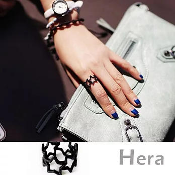 【Hera】赫拉 韓版五角星星磨砂鏤空線條戒指(黑色)