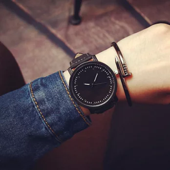 Watch-123 初戀滋味-細刻度文青風範率性磨砂腕錶 (4色可選)黑帶黑面