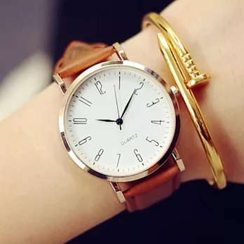 Watch-123 晚安故事-薄型簡約復古數字潮流經典腕錶 (4色可選)棕帶白盤