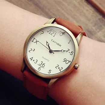 Watch-123 瘋狂天才-趣味數學符號時標愛戀應用腕錶 (4色可選)褐色(男)