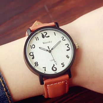 Watch-123 寂寞公路-學院風小清新趣味創意數字腕錶 (4色可選)褐色