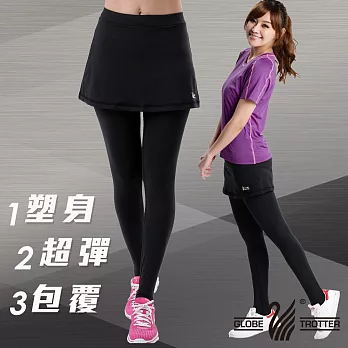 【遊遍天下】MIT台灣製3D彈力塑身假兩件式壓力褲(P112)XL黑