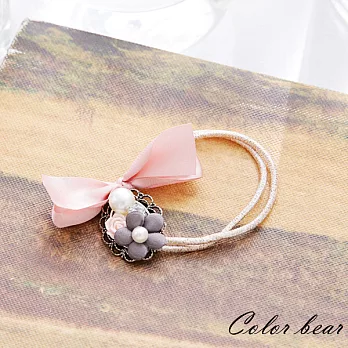 【卡樂熊】優雅珍珠花朵蝶結造型髮束-粉色