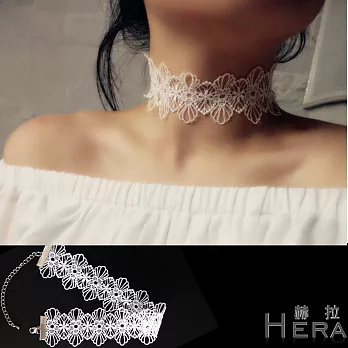 【Hera】赫拉 蕾絲簍空雕花短款項鍊/鎖骨鍊/頸鍊-2色(白色)