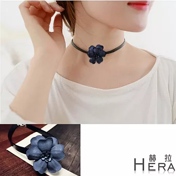 【Hera】赫拉 立體山茶花皮繩短款項鍊/鎖骨鍊(藍色)