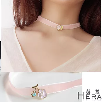 【Hera】赫拉 日系萌粉絲絨水鑽花朵頸鍊/短項鍊(櫻桃款)
