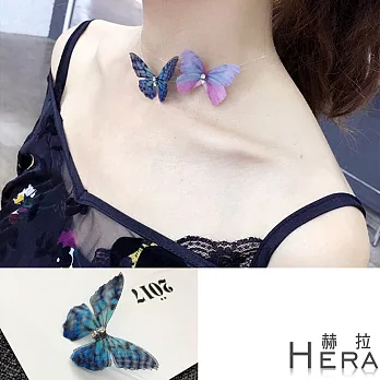 【Hera】赫拉 立體水鑽蝴蝶隱形短項鍊/鎖骨鍊(藍色)