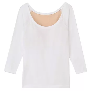 [MUJI無印良品]女棉混蠶絲有杯八分袖T恤S白色