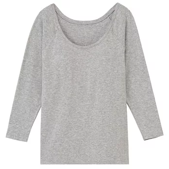 [MUJI無印良品]女棉混蠶絲有杯八分袖T恤S灰色