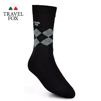 TRAVEL FOX 旅狐 英式菱格紋 純棉休閒紳士襪 [T42-01]黑