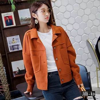 【Jilli~ko】韓版毛呢單排扣短夾克　FREE咖啡