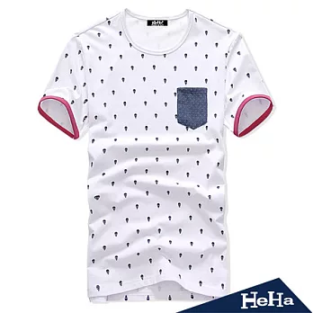 T恤 骷髏時尚拼接袖口圓領短袖上衣 二色-HeHa-2XL(白色)