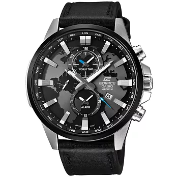 CASIO EDIFICE 掌心世界雙眼賽車錶-黑x皮帶