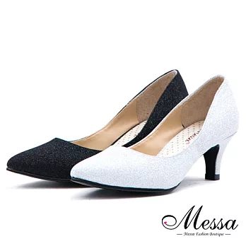 【Messa米莎專櫃女鞋】MIT閃亮之星低調奢華內真皮尖頭跟鞋36銀色