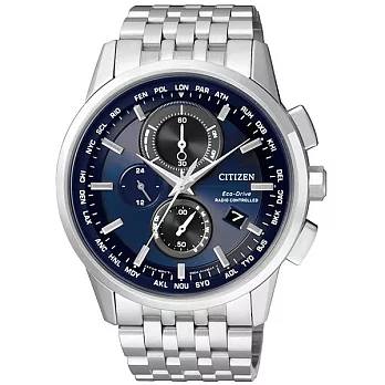 CITIZEN Eco-Drive 全新進化版萬年曆時尚五局電波腕錶-藍-AT8110-61L