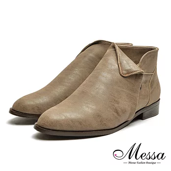 【Messa米莎專櫃女鞋】MIT顯瘦反折側V油臘皮感內真皮踝靴36灰色