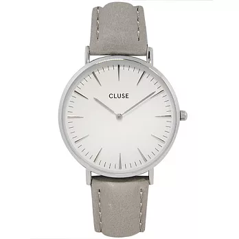 CLUSE 波西米亞銀色系列 白錶盤/粉灰皮革錶帶手錶38mm